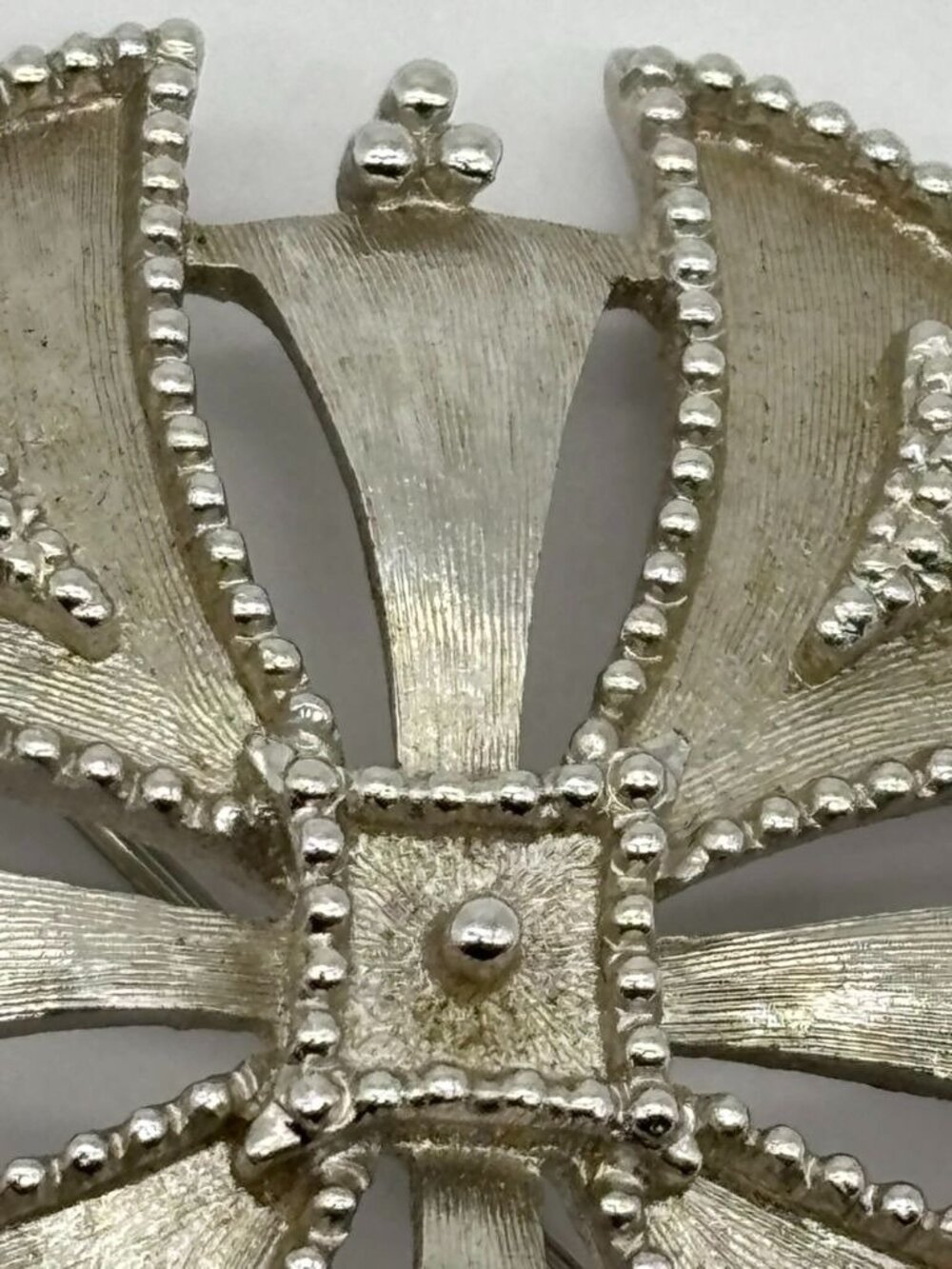 Vintage Monet Maltese Cross Etruscan Revival Brooch Silver-Tone Beaded Detailing - Picture 7 of 15